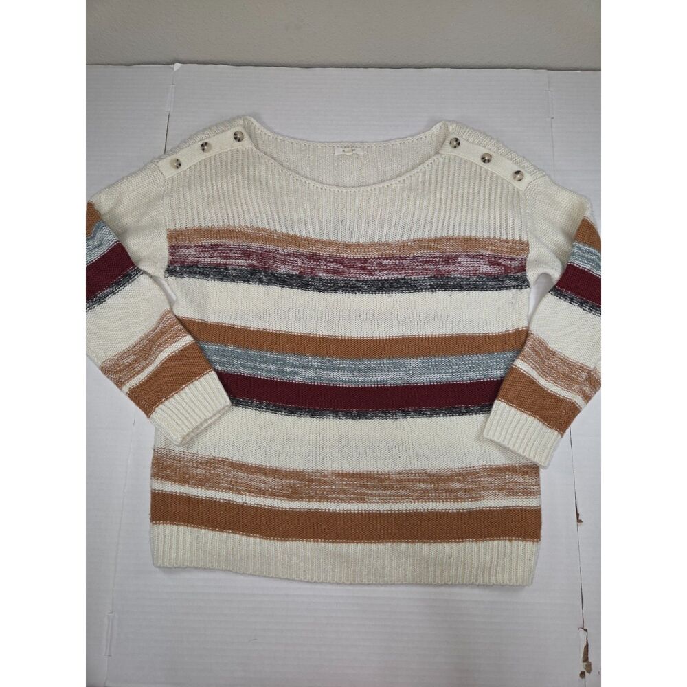 Maurices Striped Knit Sweater with Shoulder Button Detail - Large